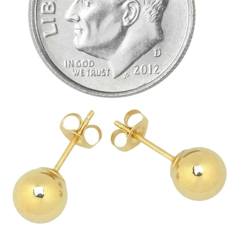 Solid 14K Gold Ball Studs - Assorted Sizes Jewelry 6mm - DailySale