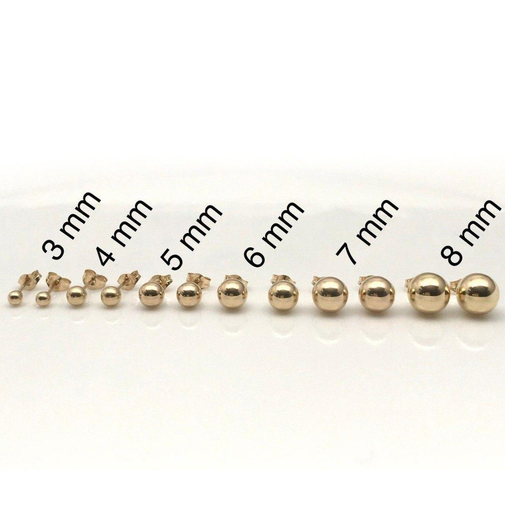Solid 14K Gold Ball Studs - Assorted Sizes
