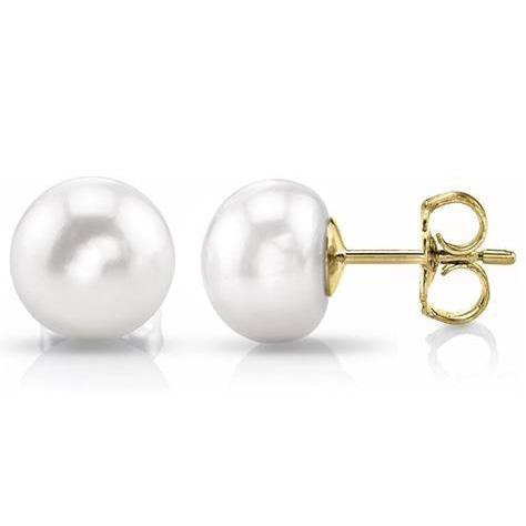 Solid 14k Yellow Gold 6MM Freshwater Pearl Studs Earrings - DailySale