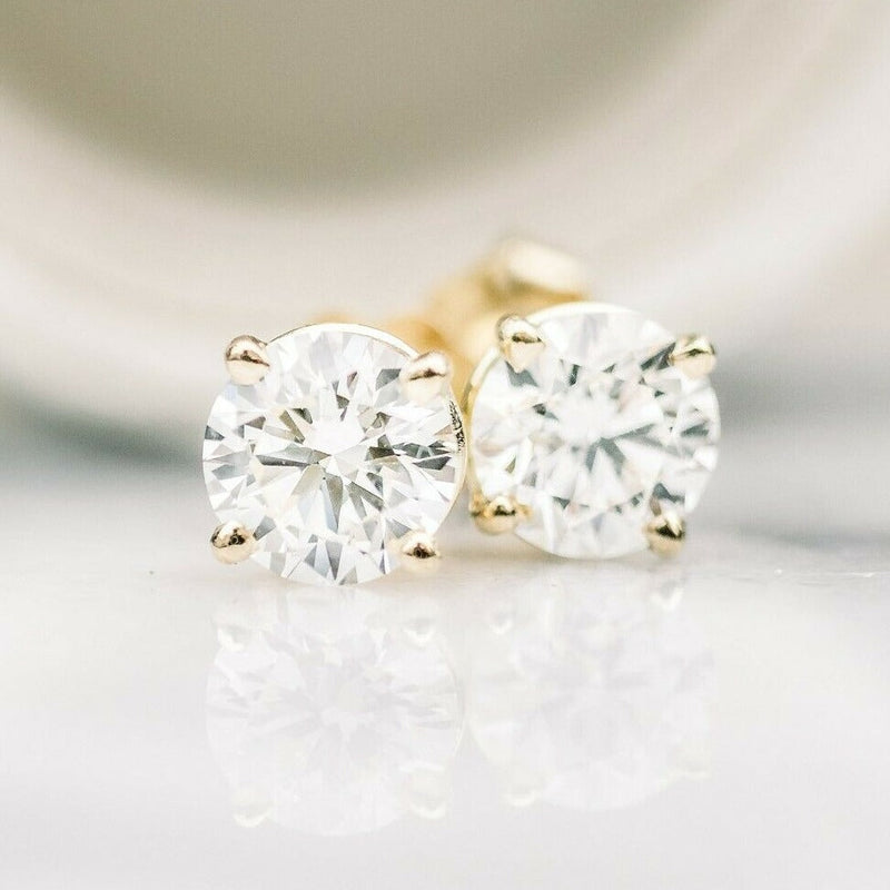 Solid 14k Yellow Gold Solitaire Round Cubic Zirconia CZ Stud Earrings Earrings - DailySale