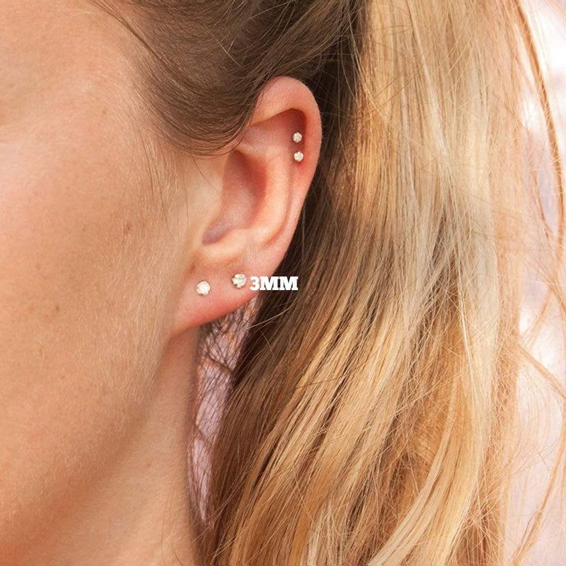 Solid 925 Sterling Silver Round Cut Crystal Small Studs Earrings - DailySale