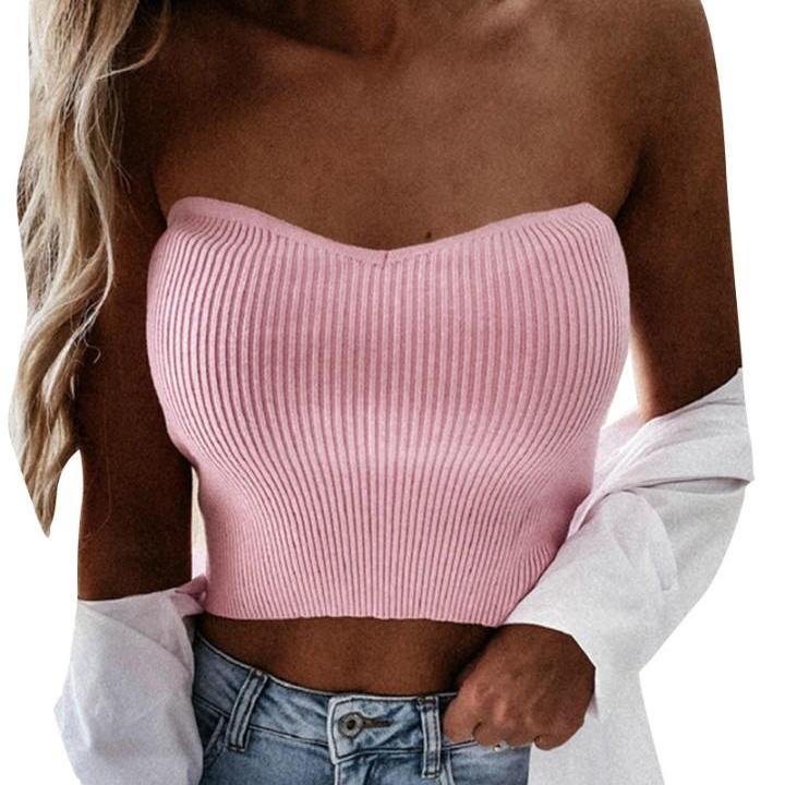 Solid Color Off Shoulder Sleeveless Cropped Top