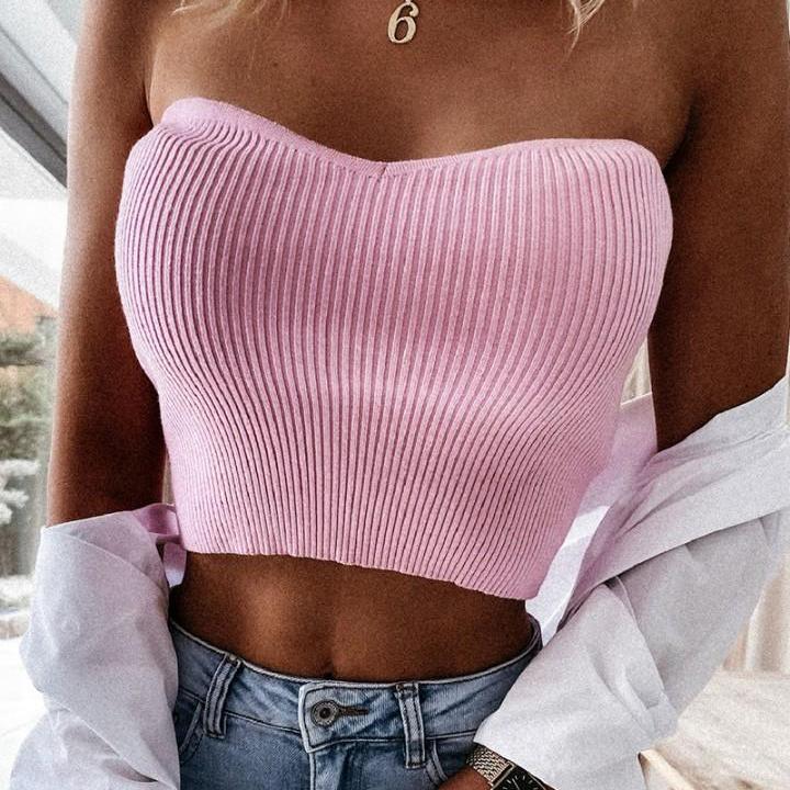 Solid Color Off Shoulder Sleeveless Cropped Top