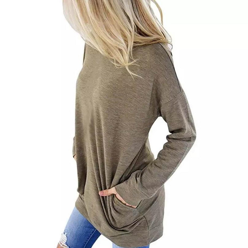 Solid Long Sleeve Shirt Women's Clothing Beige S - DailySale