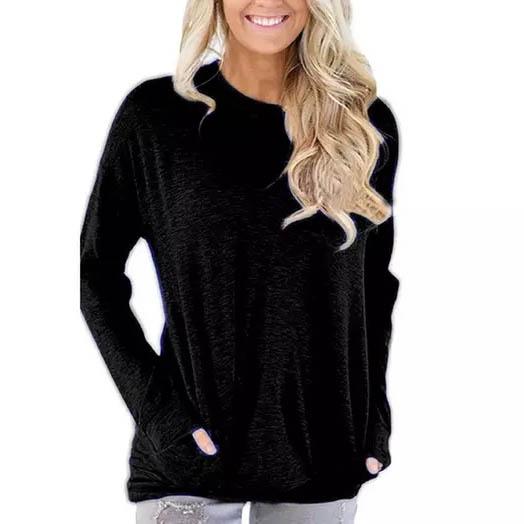 Solid Long Sleeve Shirt Women's Clothing Black S - DailySale