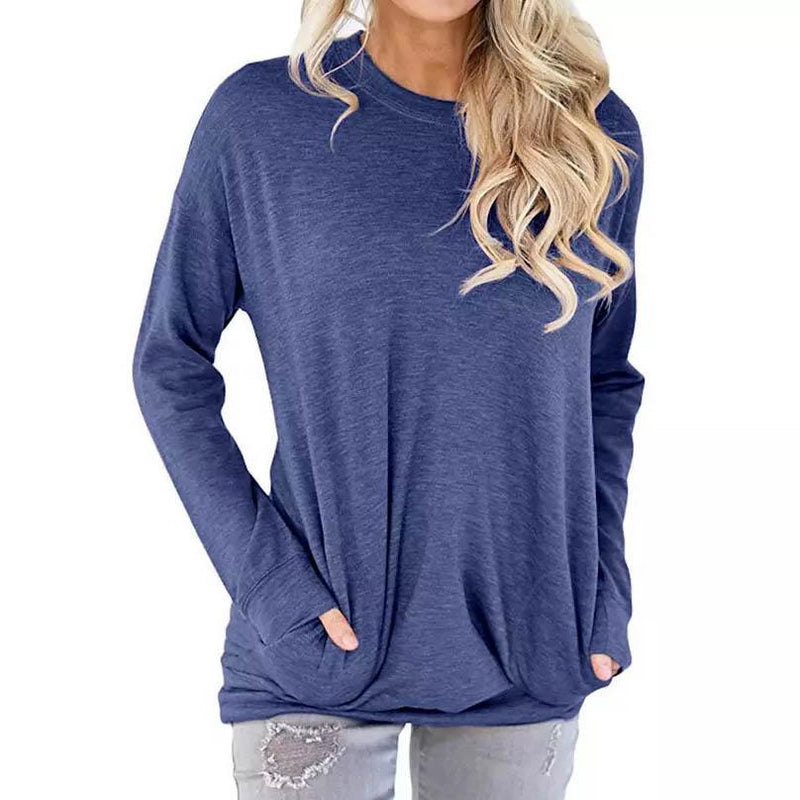 Solid Long Sleeve Shirt Women's Clothing Blue S - DailySale
