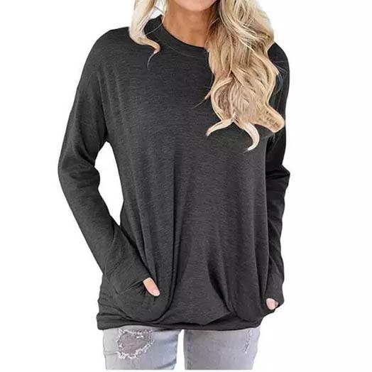 Solid Long Sleeve Shirt Women's Clothing Dark Gray S - DailySale