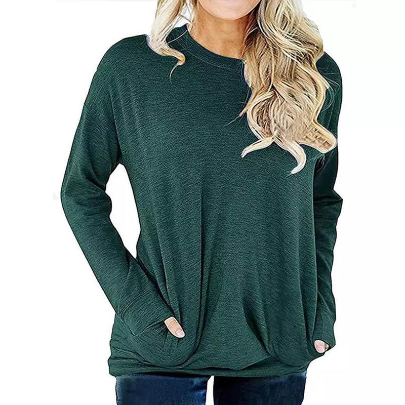 Solid Long Sleeve Shirt Women's Clothing Green S - DailySale
