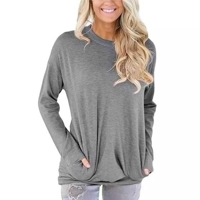 Solid Long Sleeve Shirt Women's Clothing Light Gray S - DailySale