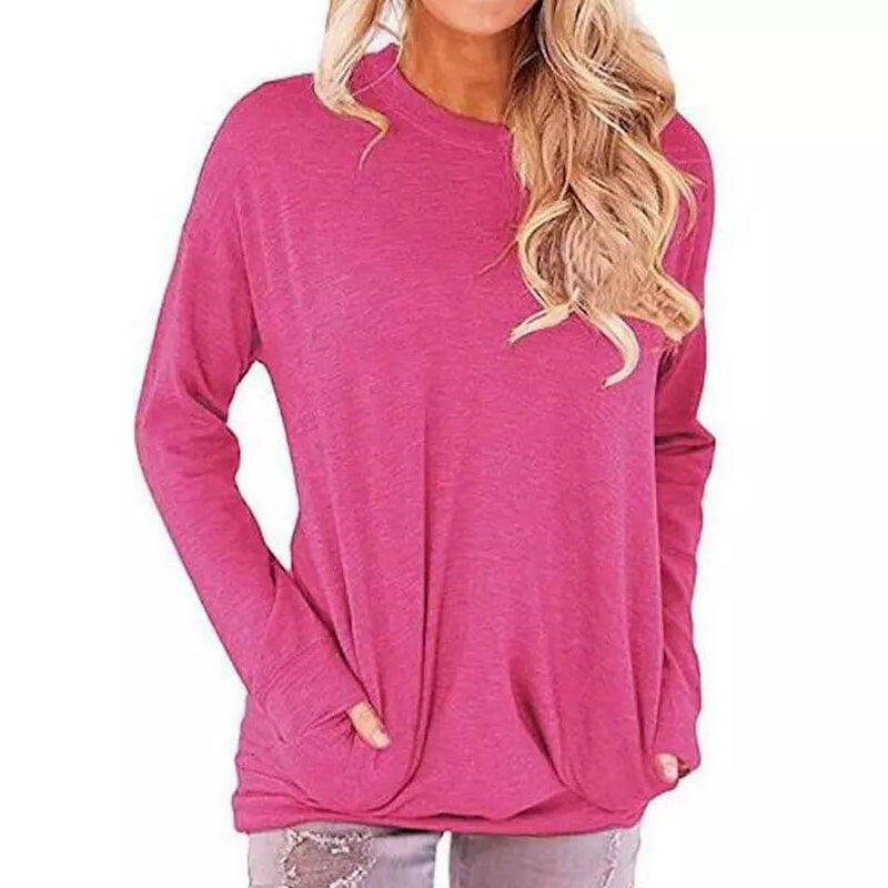 Solid Long Sleeve Shirt Women's Clothing Pink S - DailySale