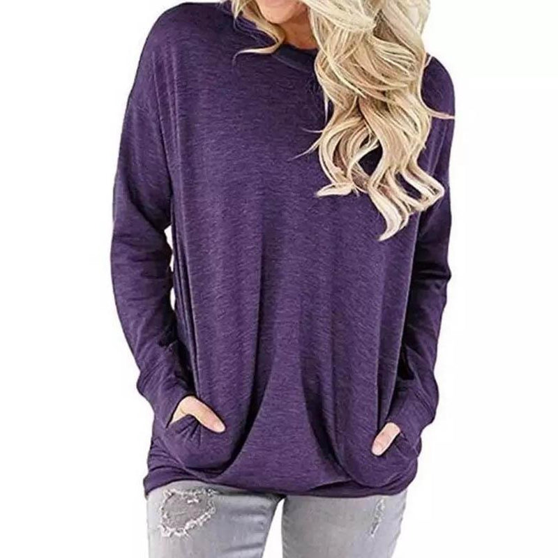 Solid Long Sleeve Shirt Women's Clothing Purple S - DailySale