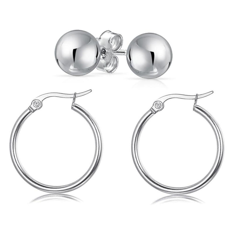 Solid Sterling Silver Hoop And Ball Set Jewelry - DailySale