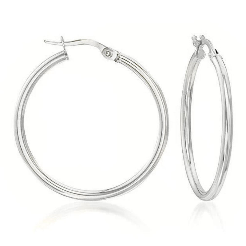 Solid Sterling Silver Plain French Lock Hoops Jewelry Silver - DailySale