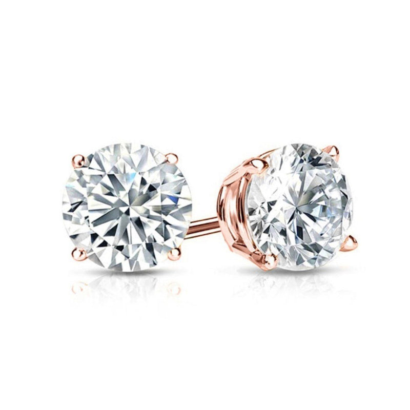 Solid Sterling Silver Round Crystal Studs Earrings Rose Gold - DailySale