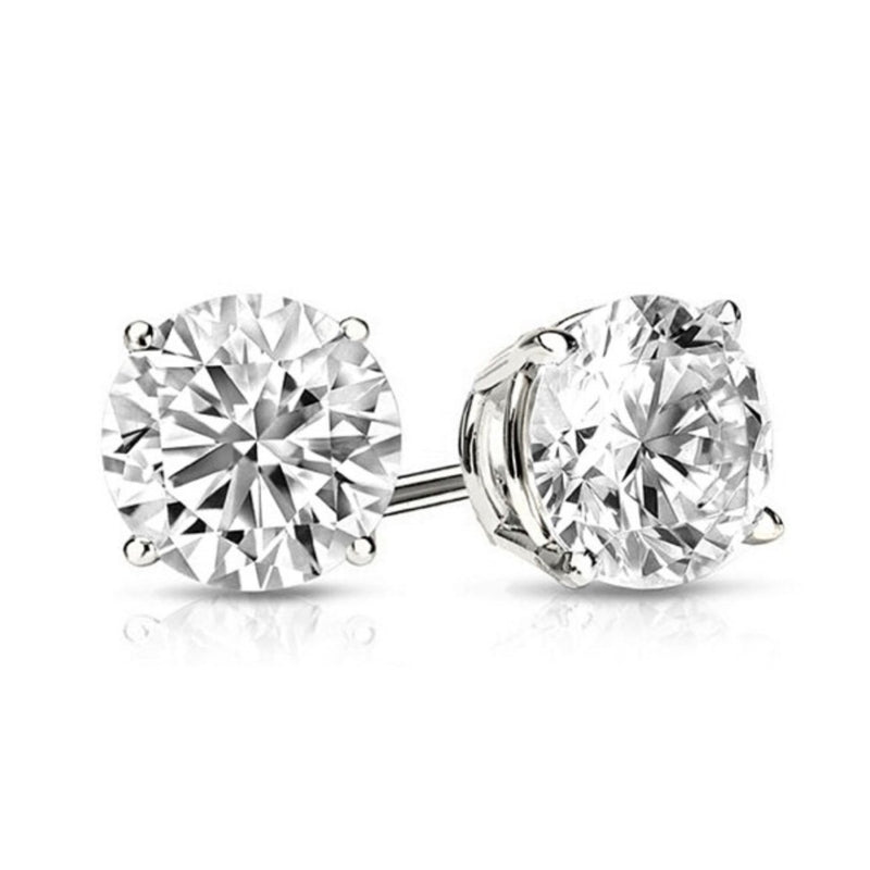Solid Sterling Silver Round Crystal Studs Earrings White Gold - DailySale