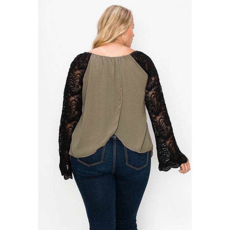 Solid Top Featuring Flattering Lace Bell Sleeves Women's Tops - DailySale