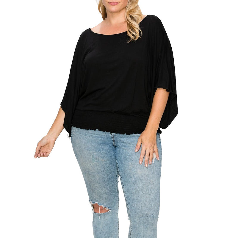 Solid Top Featuring Flattering Wide Sleeves Women's Tops Black XL - DailySale