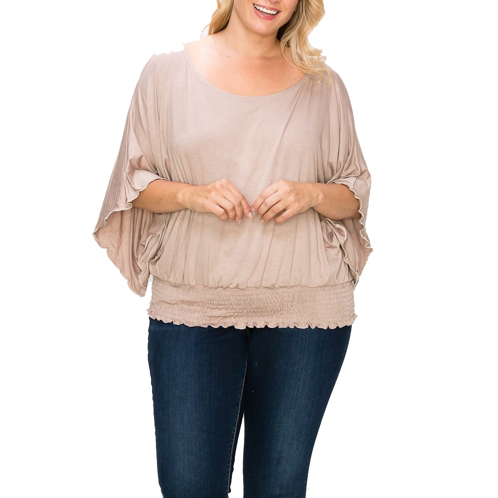 Solid Top Featuring Flattering Wide Sleeves Women's Tops Mocha XL - DailySale