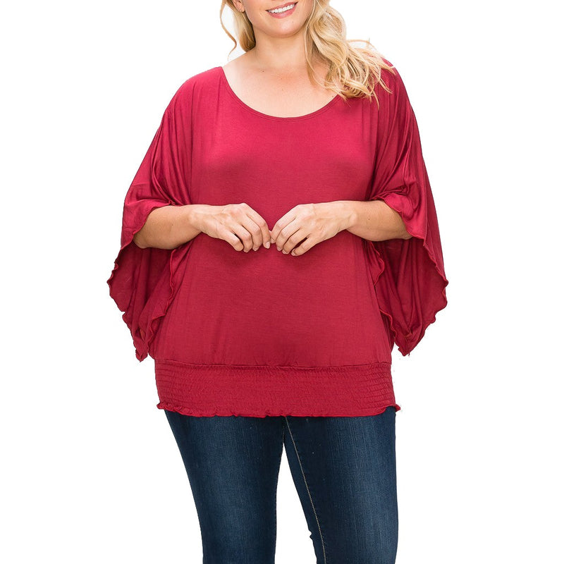 Solid Top Featuring Flattering Wide Sleeves Women's Tops Red XL - DailySale