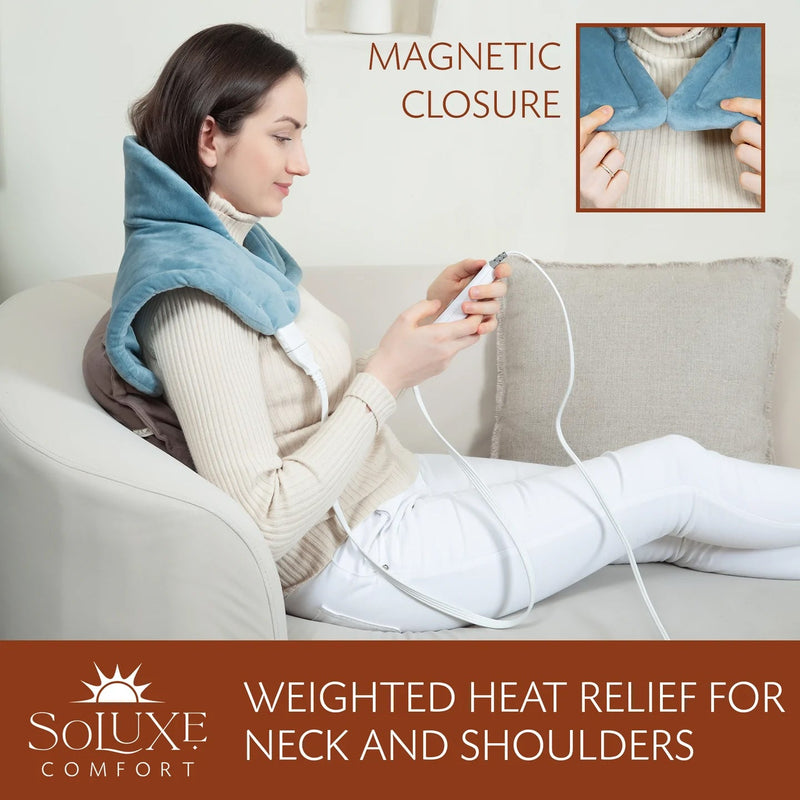 Soluxe Comfort Weighted Neck and Shoulder Heating Pad Wellness - DailySale