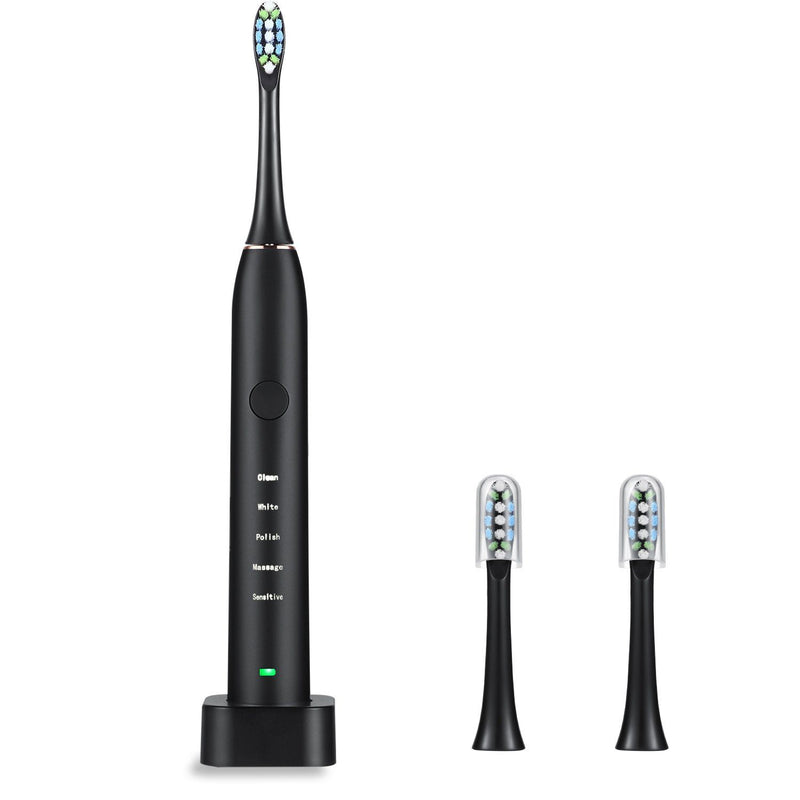 Sonic Electric Toothbrush For Adults Magnetic Charging Waterproof IPX7 Replacement Heads Set Beauty & Personal Care Black - DailySale