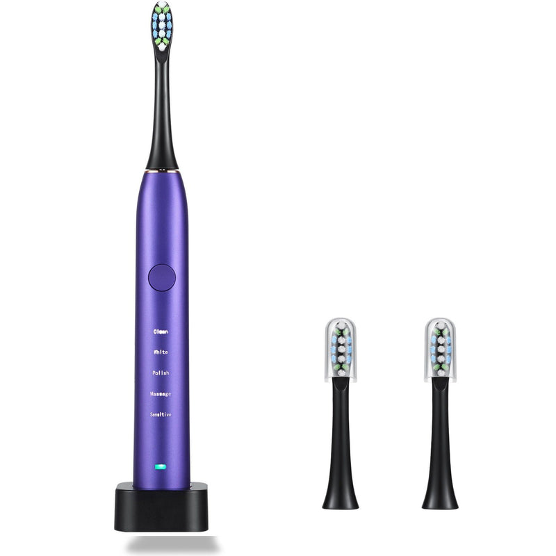 Sonic Electric Toothbrush For Adults Magnetic Charging Waterproof IPX7 Replacement Heads Set Beauty & Personal Care Purple - DailySale