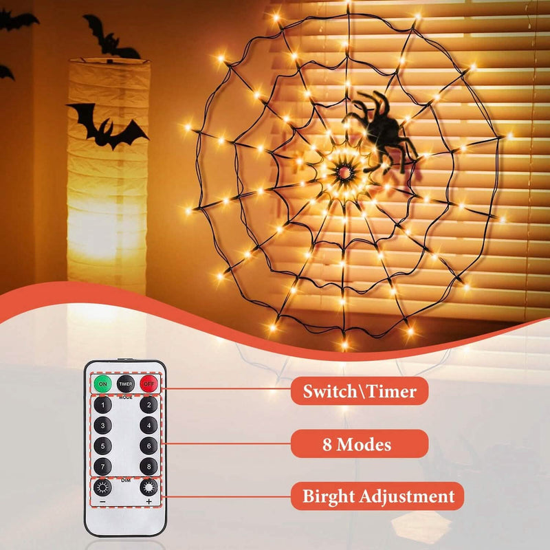 Spider Web Light with Hairy Spider 70LED Battery Powered Remote Control 8 Lighting Modes Holiday Decor & Apparel - DailySale