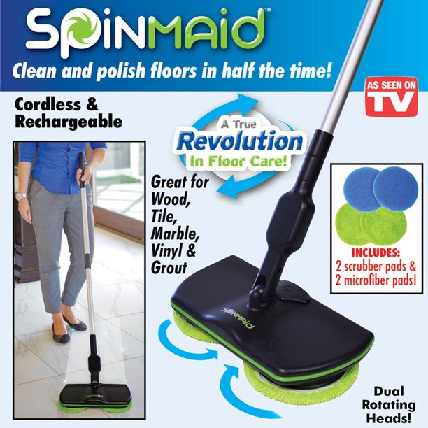 Spin Maid Rechargeable Cordless Powered Floor Cleaner Scrubber Polisher Mop Household Appliances - DailySale