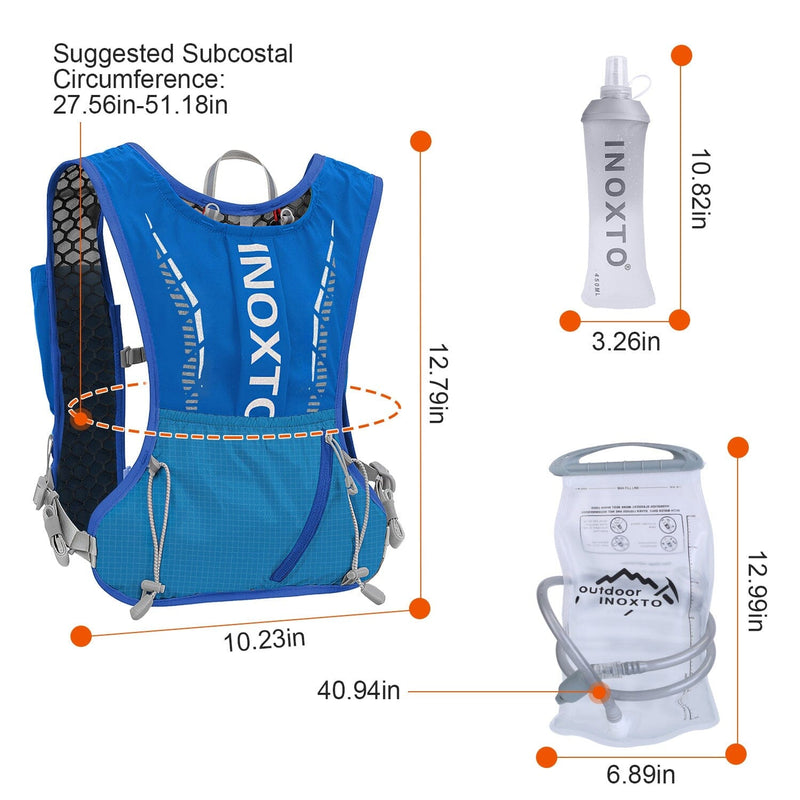 INOXTO Hydration Pack Sports Hydration Vest Running Backpack Water Bladder Bag Black in Black/Grey/Blue