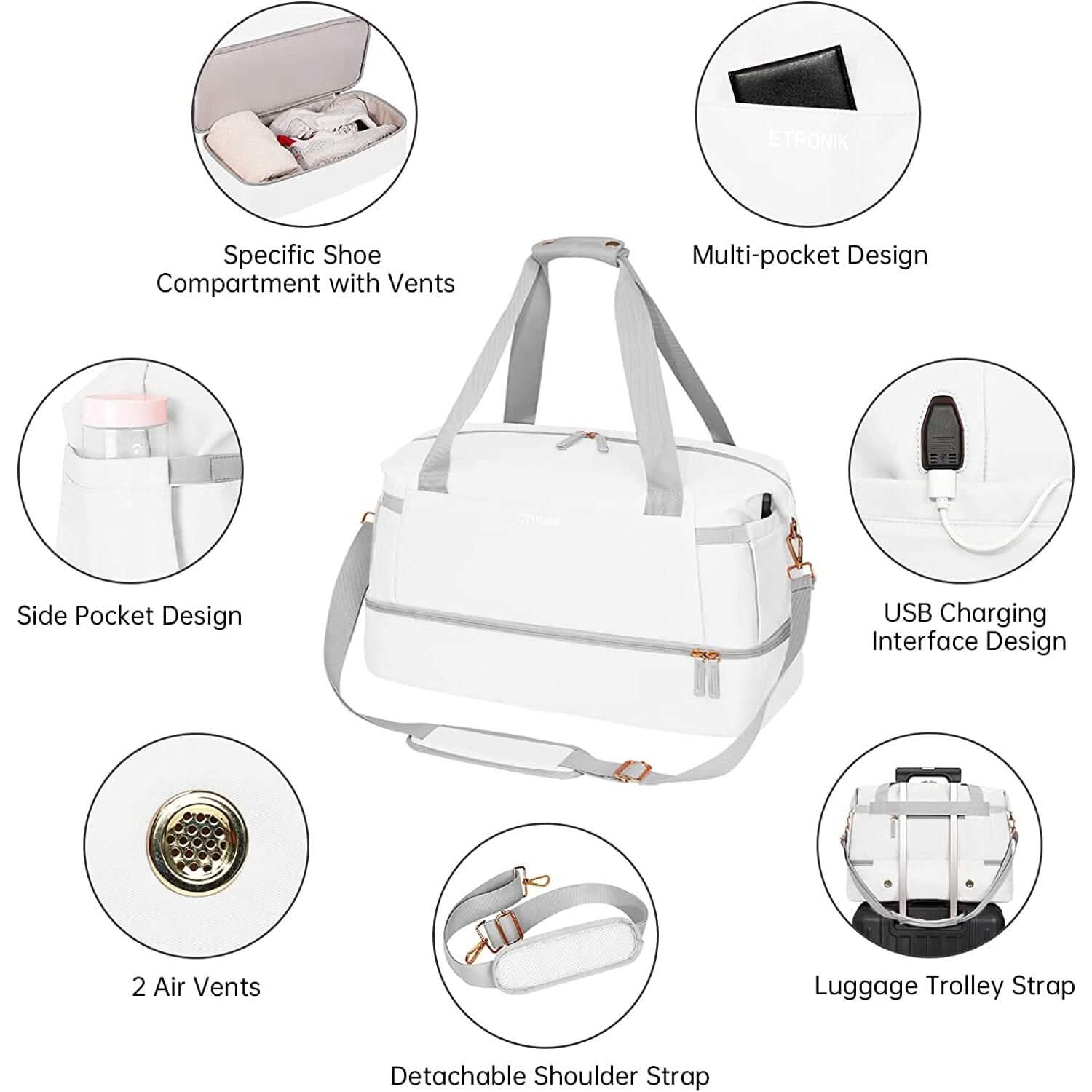 Sports Travel Duffel Bag with USB Charging Port Pink Sports Travel Duffel Bag with USB Charging Port Pink