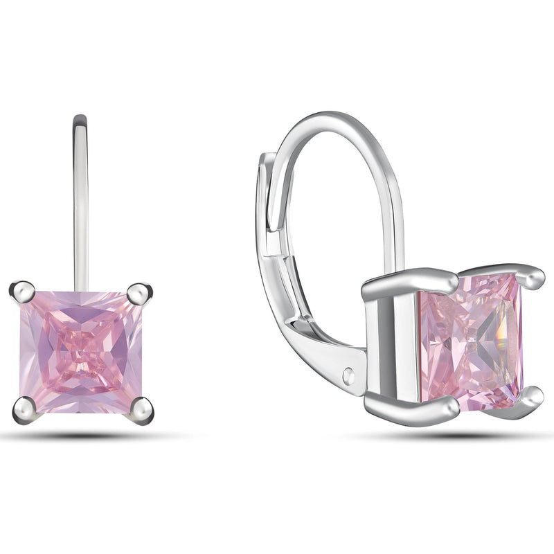 Square Cut Gemstone Leverback Earrings Earrings Pink - DailySale