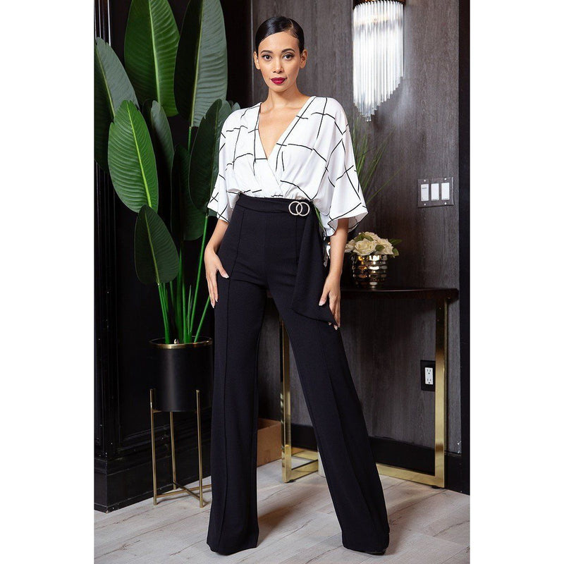 Square Print Woven Top Detailed Fashion Jumpsuit Women's Tops - DailySale