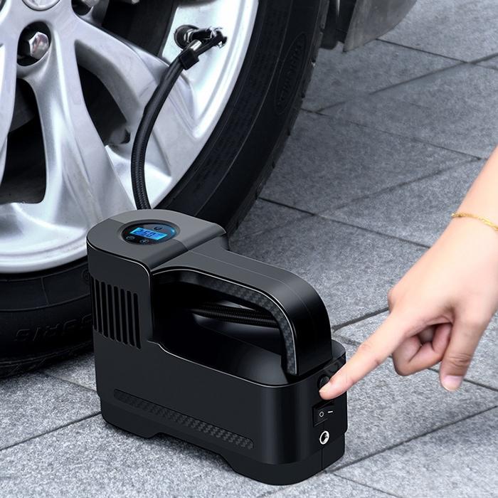 View of power button on ST-217C Portable Car Electric Tire Multi-function 12V Air Pump
