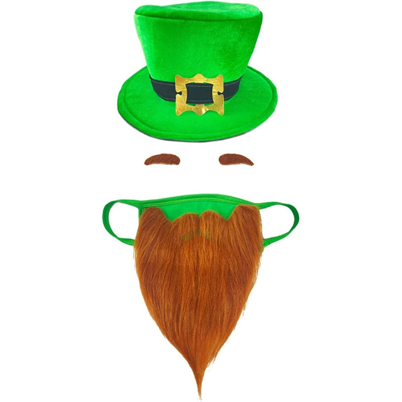 St. Patrick's Day Beard Face Mask and Green Hat Leprechaun Costume for Adults Holiday Decor & Apparel - DailySale