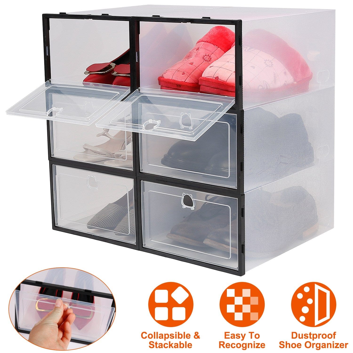 Stackable Shoe Storage Bin Transparent Dustproof Closet & Storage - DailySale