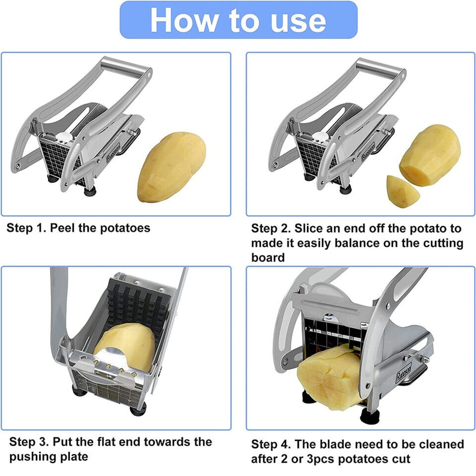 Stainless Steel 2-Blade French Fry Potato Cutter With No-Slip Suction Base