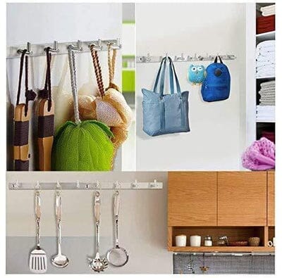 Stainless Steel 24" Wall Mounted Rack with 8 Hooks - Silver Kitchen Storage - DailySale