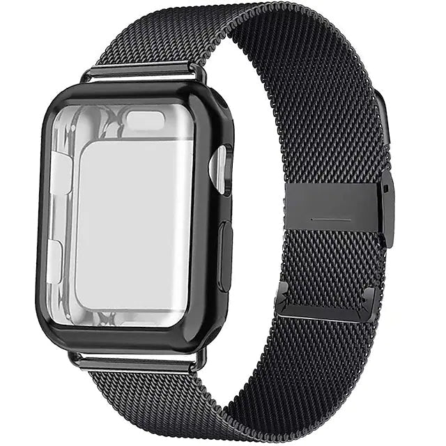 Stainless Steel Adjustable Wrist Strap with Screen Protector Smart Watches Black 38mm - DailySale