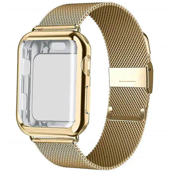 Stainless Steel Adjustable Wrist Strap with Screen Protector Smart Watches Gold 38mm - DailySale