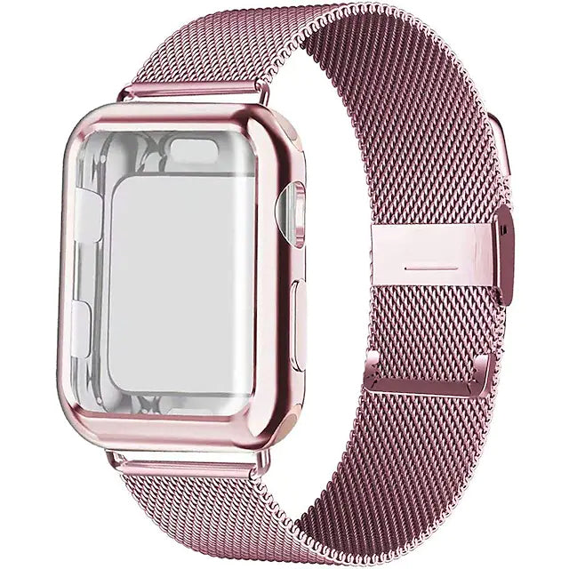 Stainless Steel Adjustable Wrist Strap with Screen Protector Smart Watches Pink 38mm - DailySale