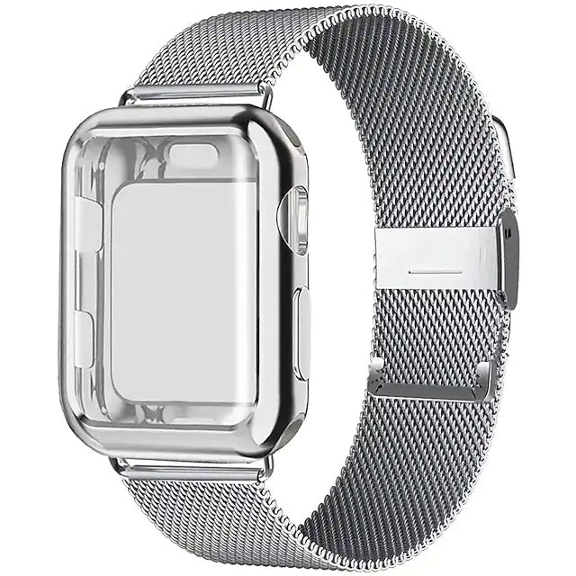 Stainless Steel Adjustable Wrist Strap with Screen Protector Smart Watches Silver 38mm - DailySale