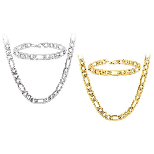 Stainless Steel Figaro Chain and Bracelet Set for Men Jewelry - DailySale