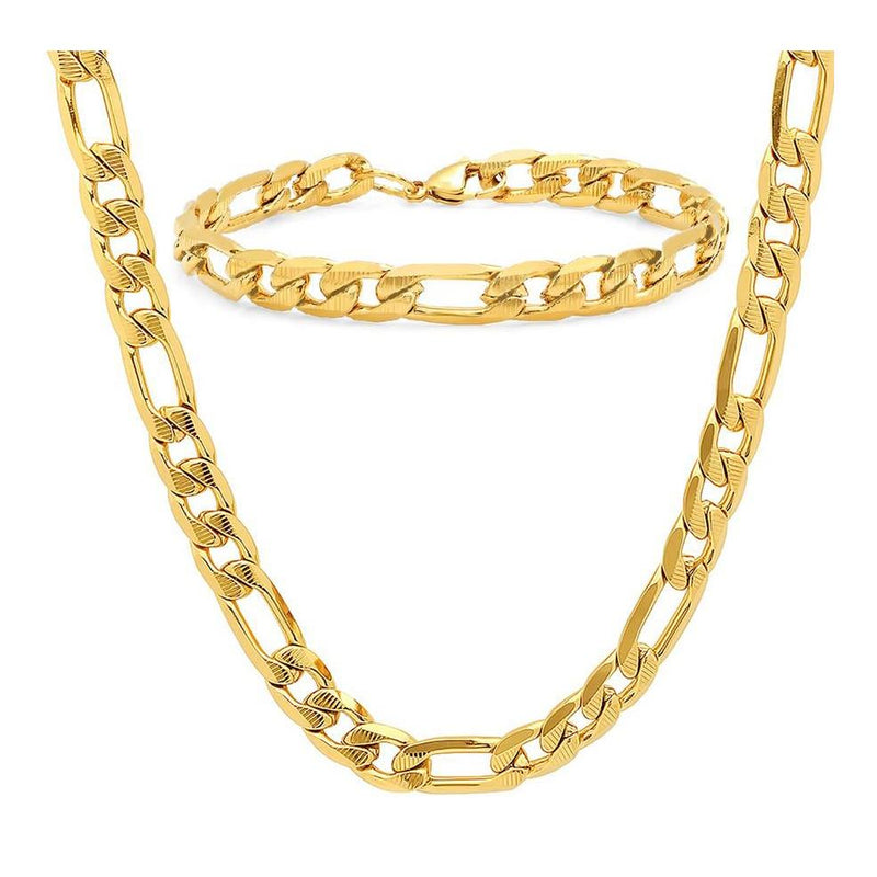 Stainless Steel Figaro Chain and Bracelet Set for Men