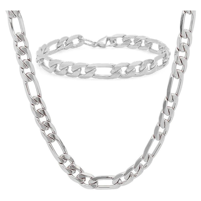 Stainless Steel Figaro Chain and Bracelet Set for Men