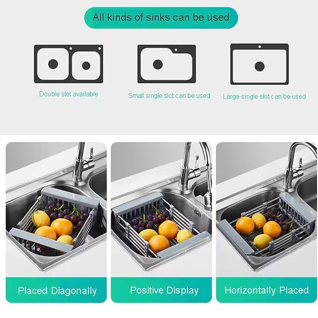 Stainless Steel Frame Drain Basket Telescopic Sink Frame Kitchen Tools & Gadgets - DailySale