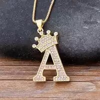 Stainless Steel Gold Overlay Hip Hop Crown A-Z Letters Necklace for Men and Women Necklaces A - DailySale