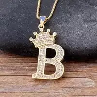 Stainless Steel Gold Overlay Hip Hop Crown A-Z Letters Necklace for Men and Women Necklaces B - DailySale