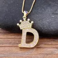Stainless Steel Gold Overlay Hip Hop Crown A-Z Letters Necklace for Men and Women Necklaces D - DailySale