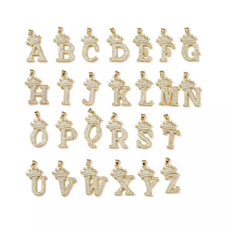 Stainless Steel Gold Overlay Hip Hop Crown A-Z Letters Necklace for Men and Women Necklaces - DailySale