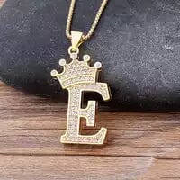 Stainless Steel Gold Overlay Hip Hop Crown A-Z Letters Necklace for Men and Women Necklaces E - DailySale